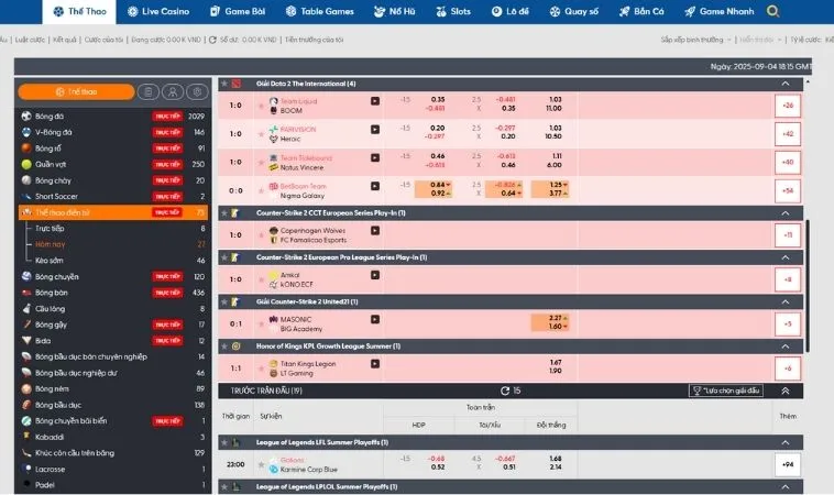 Giao diện cá cược Thể Thao Điện Tử Tại 89Bet
