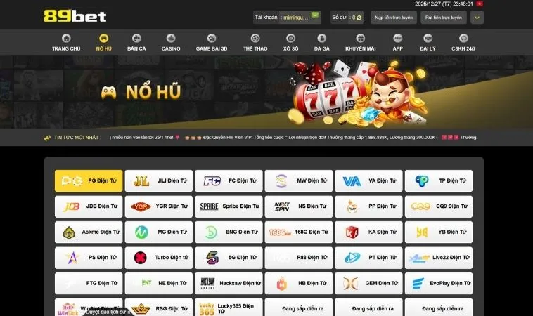 Sảnh nổ hũ 89BET hợp tác với nhiều nhà cung cấp game quay hũ uy tín
